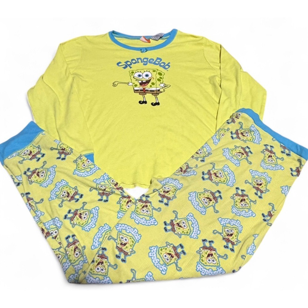 Vintage SpongeBob SquarePants Womens Large Pajama Set Y2K Cartoon Sleepwear